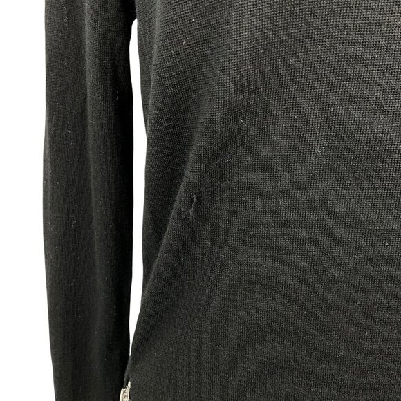 Sandro Paris Merino Wool Sweater Black Size 2 / S Silk Details Zipper Pullover - Picture 10 of 13